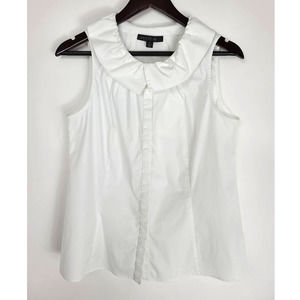 Lafayette 148 White Ruffle Collar Button Up Blouse